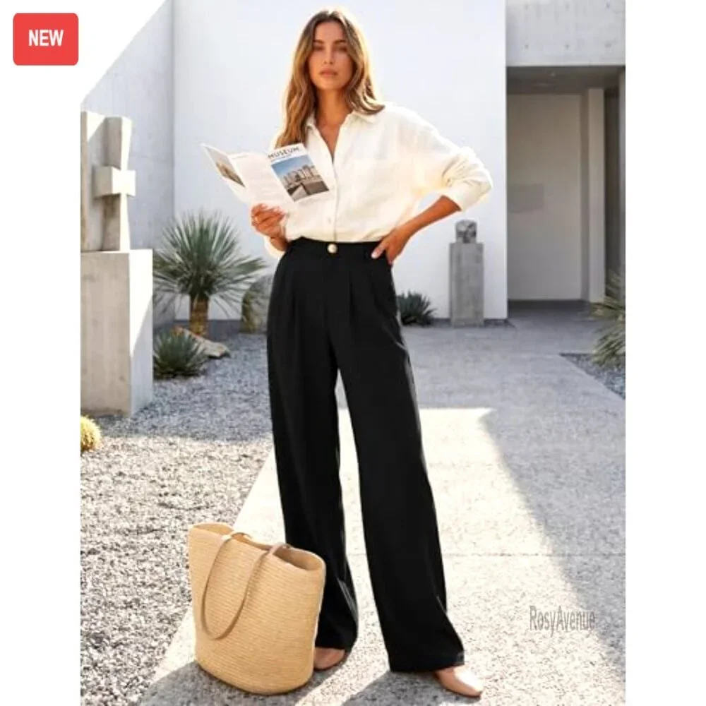 Wide Leg Palazzo Pants High Waisted Business Casual Work Slacks - Picture 6 of 7